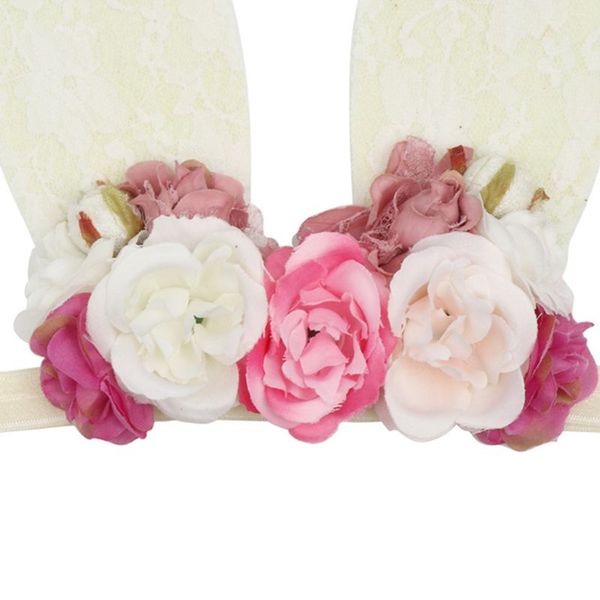 

hair accessories baby artificial flower cloth headband cute easter big ear elastic hairband, Slivery;white
