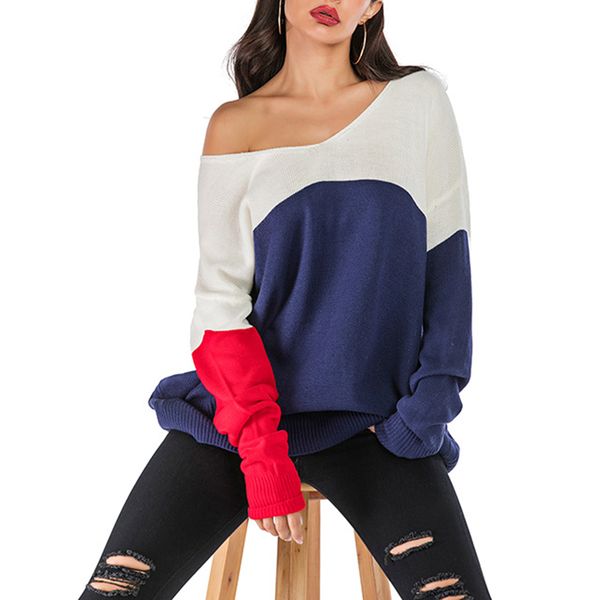 

brand new 2019 slim v sleeve sweater turtleneck solid color wild women's regular knitted autumn word shoulder sleeve women, White;black