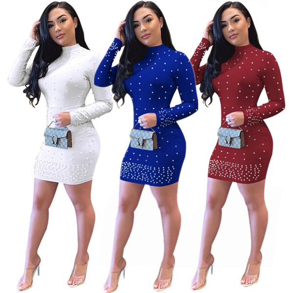 

21p8250 explosion models in europe and america ladies temperament long-sleeved round neck beaded dress step skirt, Black;gray