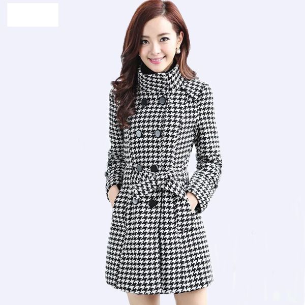 

new wool coat women wool jacket long slim plaid plus size outerwear 2019 autumn winter casual jacket female casaco feminino 4xl, Black