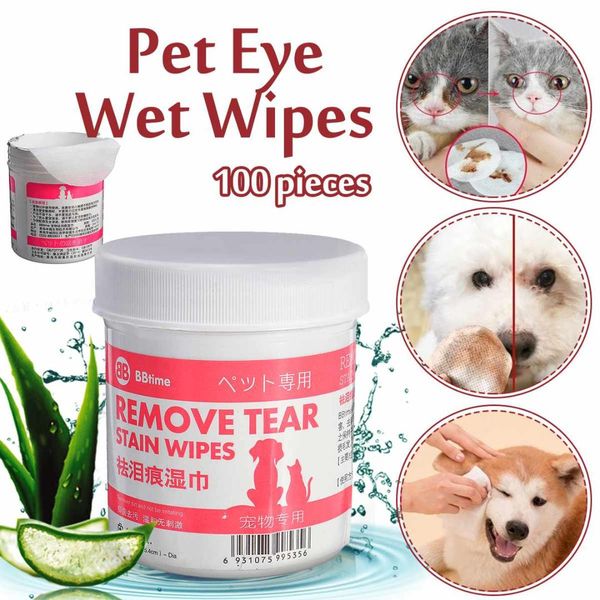 

new 100/120pcs pet eye wet wipes cat dog cleaning paper towels tear stain remover gentle non-intivating cleaning wipes grooming