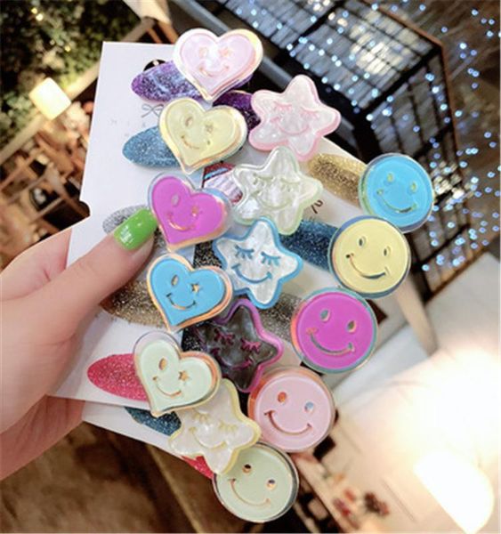 

children girl kids bb hair clip hairpin sets cute korean japan cartoon smile face star heart head wear accessories-hl-w9, Slivery;white