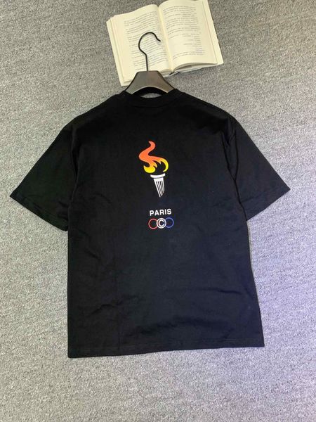 

20ss torch paris black large loose short sleeve t-shirt men and women bb tee fashion, White;black