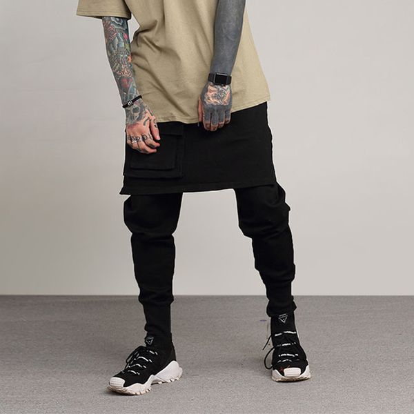 

men's men's high pieces street cloth pants dark black rock fake style steampunk pants skirt two of stitching gvlgl