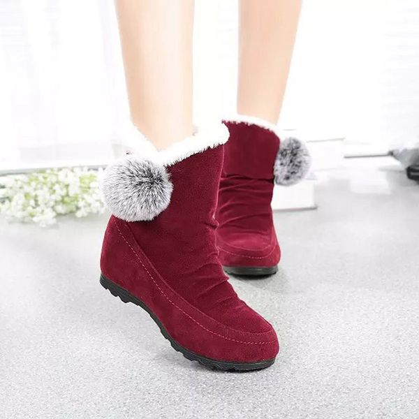 

autumn winter women's boots round head frosted tube increased significantly thin fur ball decoration snow boots women shoes, Black