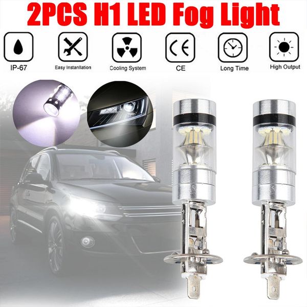 

2pcs h1 lamps fog light 100w led 20-smd projector fog driving drl light bulb 6000k