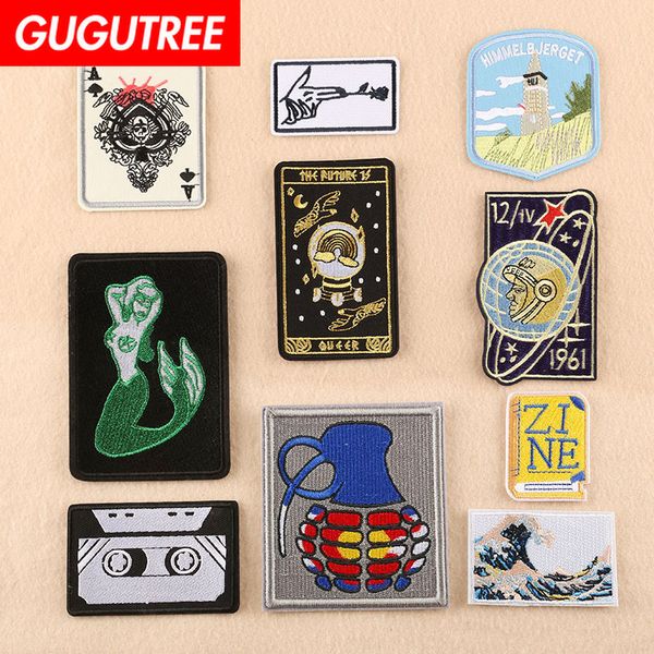 

gugutree one set embroidery star earth letter sea wave patch animal patches badges applique patches for clothing dk-70, Black