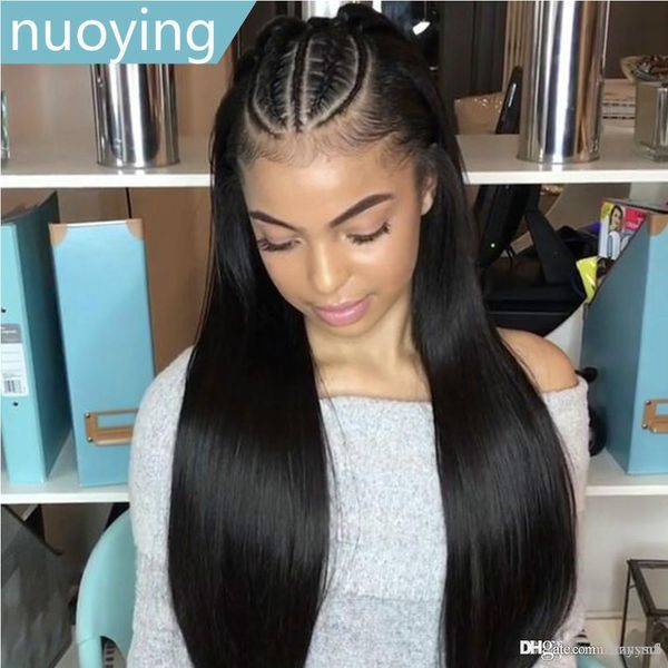 

beaudiva remy hair front human hair wigs straight hair front wig pre plucked hairline bleached knots with, Black