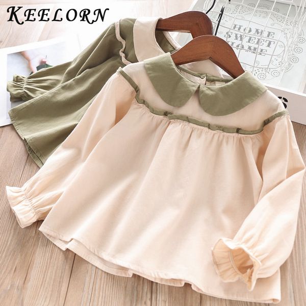 

keelorn casual girls autumn spring solid cotton shirt children clothes new baby long sleeve turn-down collar blouse shirt, White;black