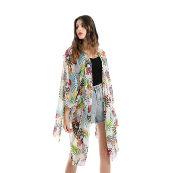 

wholesale- new summer bikini blouse beach scarf light and quick drying women scarves fashion tropical leaves pattern chiffon sunscreen shawl, Blue;gray