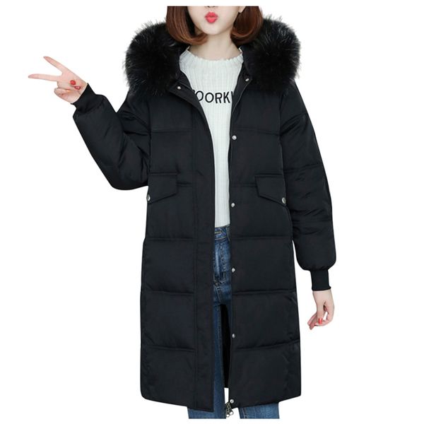 

chamsgend 2019 new parka womens winter coats long casual fur hooded jackets warm parkas female overcoat coat overcoat 923, Black