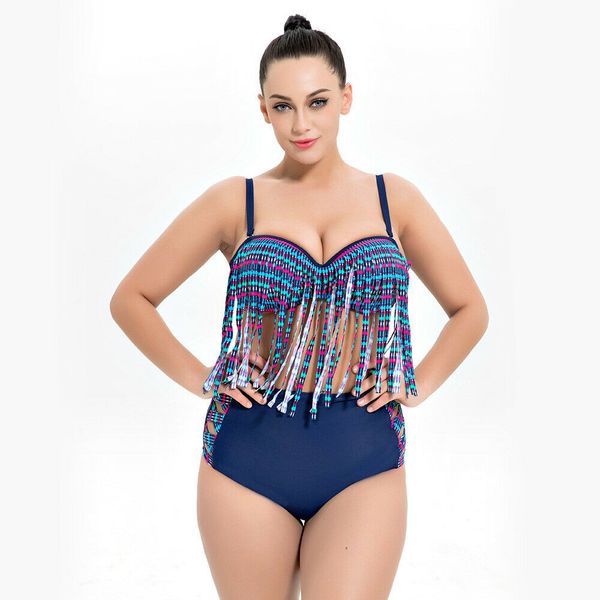 

newly women plus size high waist bikini set tassels summer swimwear swimsuit bathing suit beach wear