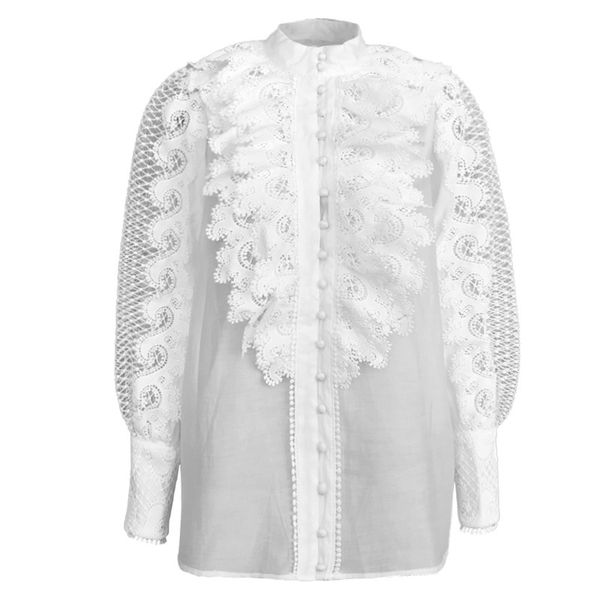 

lace embroidery woman white blouse long sleeve hollow out sweet shirts elegant fall