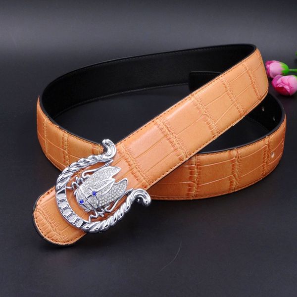 

diamond cicada animal men designer belt crocodile leather new fashion luxury glittering 3d smooth buckle 125cm, Black;brown