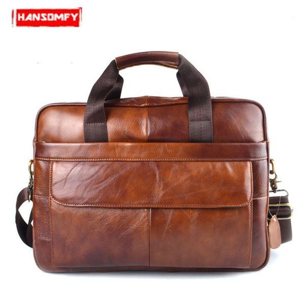 

real genuine leather women's handbag business 15.6" lapbriefcases female office shoulder messenger bag vintage travel bags