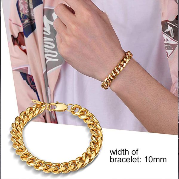 

men chain on hand men bracelet cuban link silver mens braclet wide stainless steel male accessories man rock bracelet jewelry, Black
