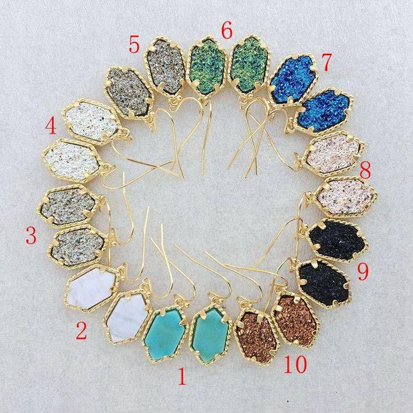 

Gold Kendra Style Earrings Sets Geometric Natural Druzy Dangle Earrings Luxury Designer Earrings For Women Party Jewelry
