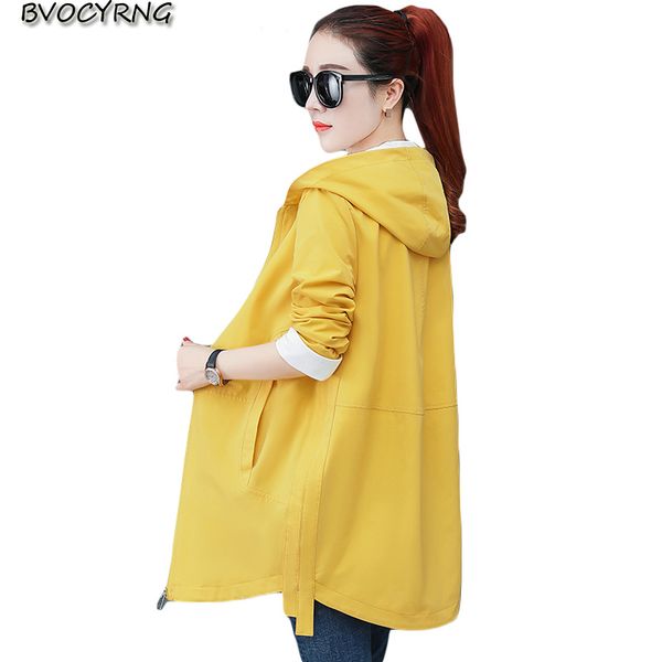 

spring autumn coat female 2019 korean loose clothing long hooded student jacket new elegant women windbreaker solid color, Tan;black