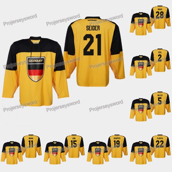 

germany moritz seider 2019 iihf world championship jersey denis reul korbinian holzer marco nowak stefan loibl matthias plachta frank mauer, Black;red