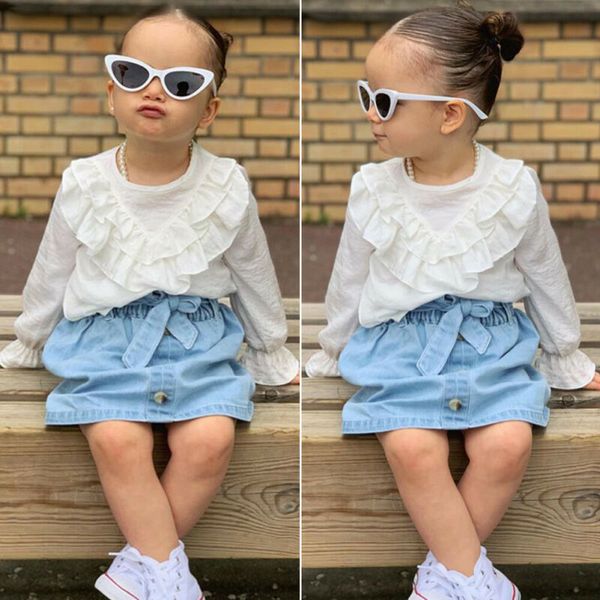 

NEW Hot Toddler Kids Baby Girl Clothes Long Sleeve Ruffle Tops+Denim Dress Skirt Outfit Set Clothing Set