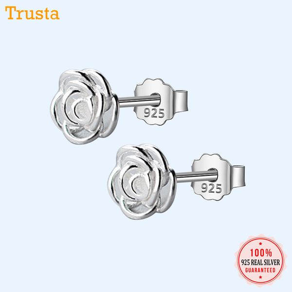 

trustdavis 100% 925 sterling silver jewelry fashion cute small rose flower stud earrings for women daughter girls gift da127, Golden
