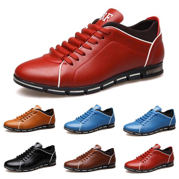 

2020 мужчин случайные кожаные ботинки черный красный каштановых светло-голубой моды мужские кроссовки плоский обуви на открытом воздухе ходь, Black