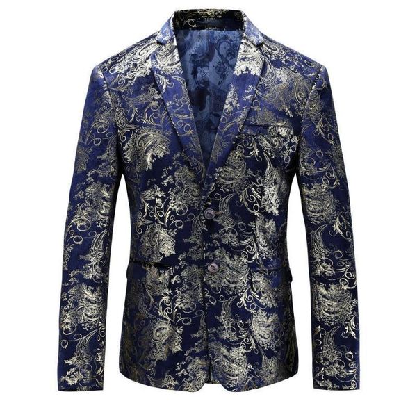 

цветочный мужской блейзер hombre gold print slim fit blazer куртки голубое вино с золотым принтом сценические костюмы для певцов более 5xl р, White;black