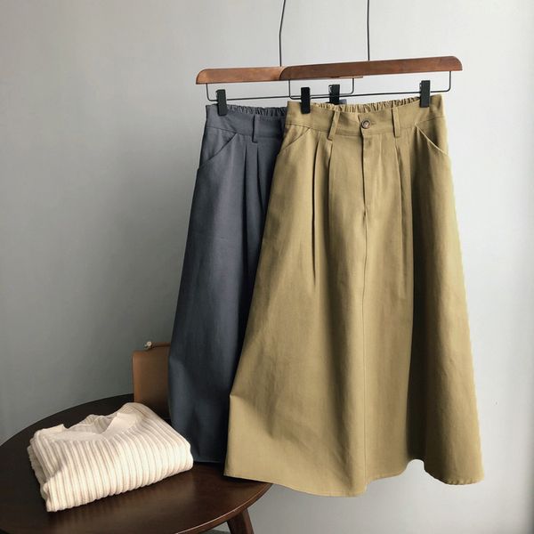 

mooirue spring vintage women a line long skirt high waist gray green overalls retro japanese high waist skirt umbrella, Black