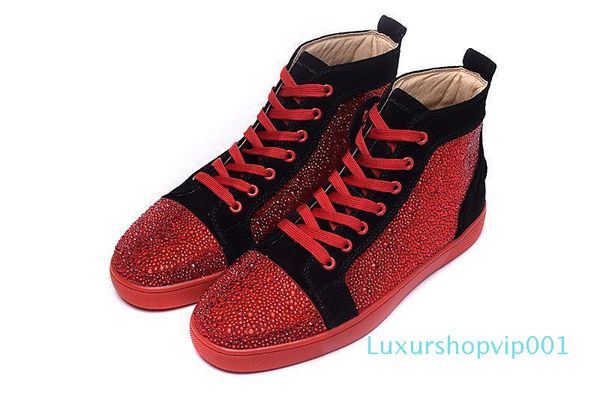 

fashion white rhinetone design crystal genuine leather for men women red bottom sneakers luxury causal shoes leisure trainer footwear c22 02, Black