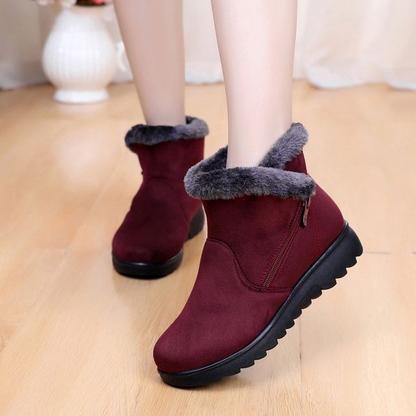 

fashion furry faux fur snow boots for woman new 2020 non-slip breathable ankle boots for women round toe waterproof woman, Black