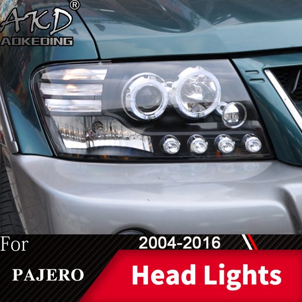 

head lamp for car mitsubishi pajero v73 2004-2016 montero headlights fog lights day running light drl h7 led bi xenon bulb car