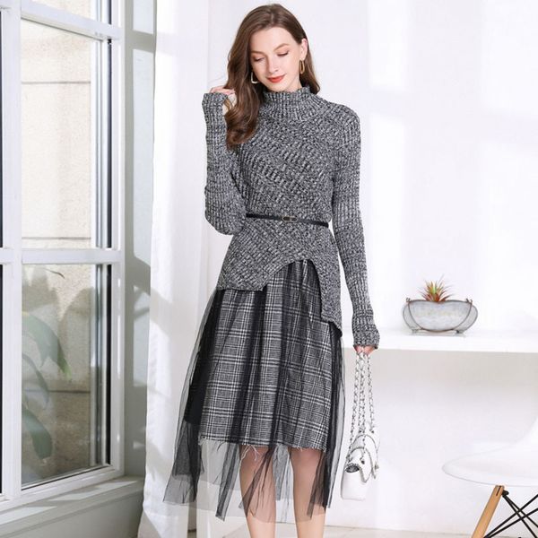 

women designer live suit female season slim knit mesh half-length two-piecep84up84u, Gray