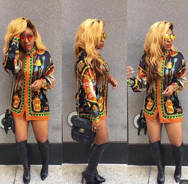 

весна лето женщин блуза платья год сбора винограда способа отворотом шеи распечатать мини повседневный длинным рукавом тонкий платье, Black;gray