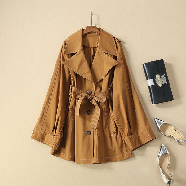 

2019 designer trench women's contrast sewing loose trench coat, Tan;black