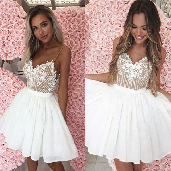 

2020 little white homecoming dresses with appliques spaghetti a line short cocktail party dress custom made prom gowns, Blue;pink