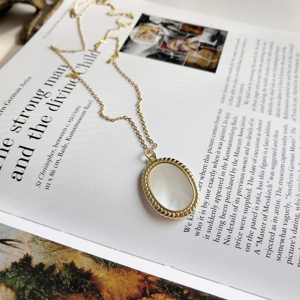 

korean jewelry euro american s925 sterling silver necklace oval shell necklace short pendant choker