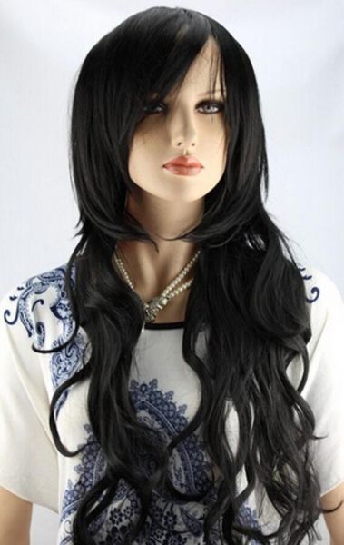 

hair wig new cosplay long black mixed curly wig, Black;brown