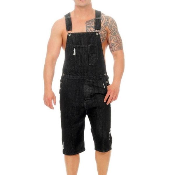 

fashion men's overall casual jumpsuit jeans wash broken pocket trousers suspender pants leisure casual breathable trouser c0413, Black