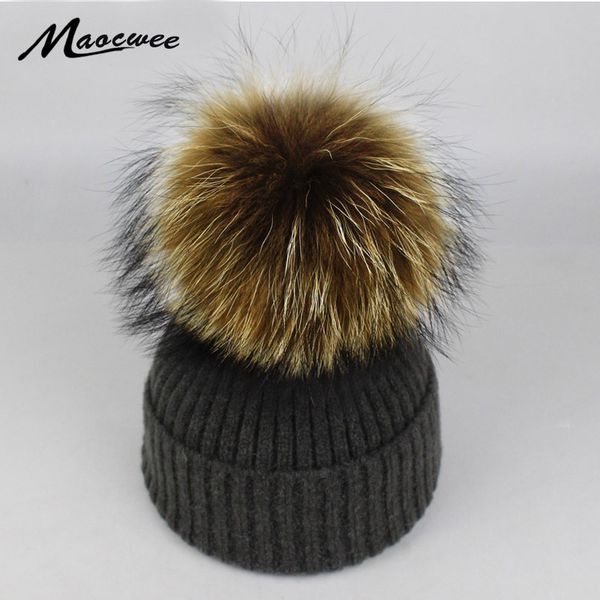 

женщины winter hat raccoon fur большого pom poms hat шапочка крючок вязание fur теплых cap женщины способ зимы knit bone gorras 2018, Blue;gray