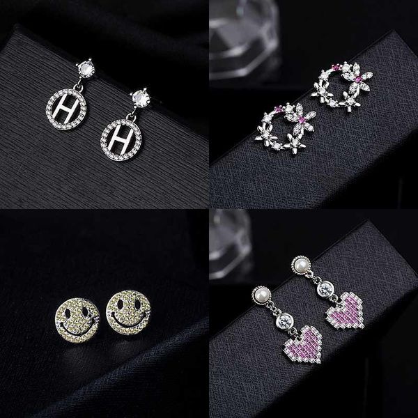 

s925 серебряная игла циркон клевер серьги стержня для женщин сердце h марка v письмо серьги женские серьги ювелирные изделия brincos z117, Golden;silver