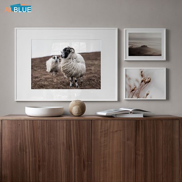 

valley landscape canvas poster nordic style animal posters and print plant sheep painting wall art picture for living room decor