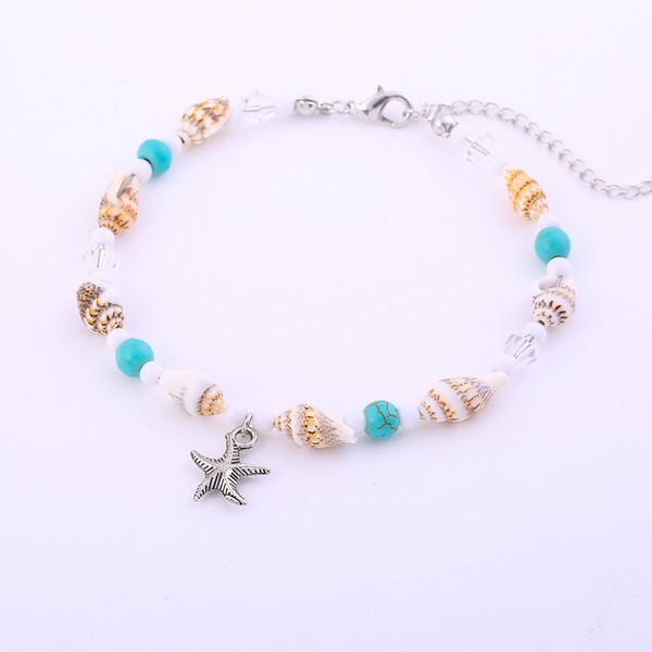 

new beach starfish pendant anklets foot chain pine stone beaded anklet bracelet for women bohemian jewelry, Red;blue