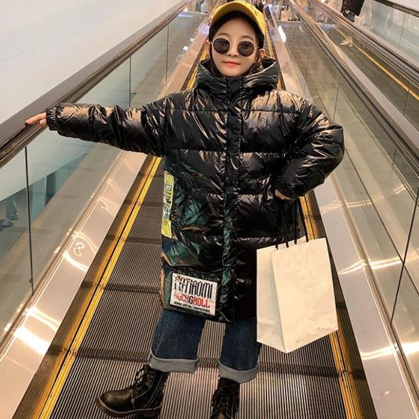 

plus size fashion children glossy down coats thicker warm letter design girls hooded parkas modis kids winter down jackets y2476, Blue;gray