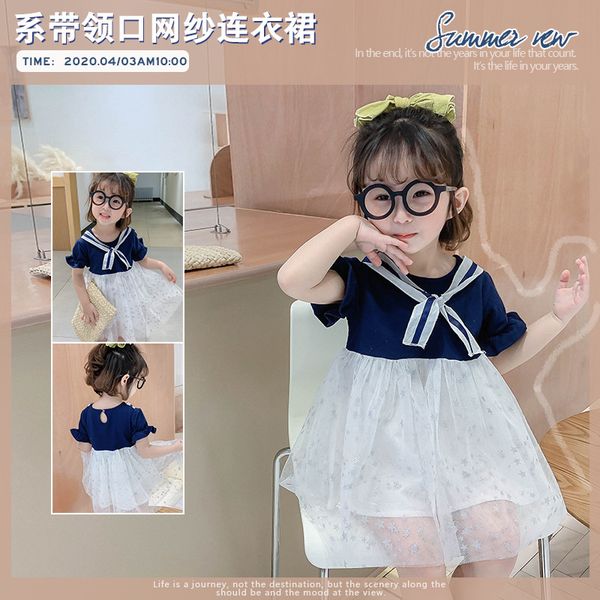 

лето 2020 новое поступление корейский стиль для милых сладких маленьких девочек с коротким рукавом платье принцессы с бантом воротник все-ма, Red;yellow