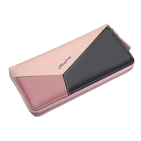 

geometric women wallets with zipper pink phone pocket purse holder patchwork women long wallet lady tassel short coin purse#445, Red;black