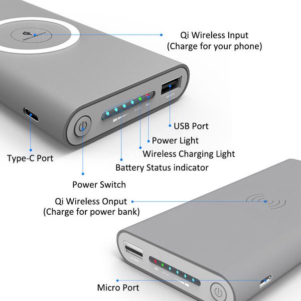 10000 мАч Универсальный портативный Power Bank QI Беспроводное зарядное устройство для iPhone 11 11PRO X XR XS MAX Powerbank Мобильный телефон Беспроводное зарядное устройство