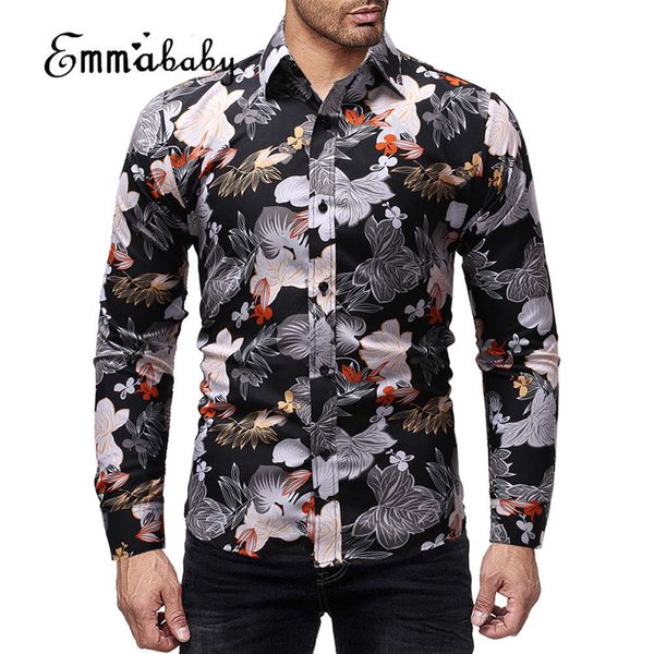 New Men Long Sleeve Shirt Button Up Business Work Smart Formal Dress Tops Male  Stylish Floral Slim Fit Dress Shirt