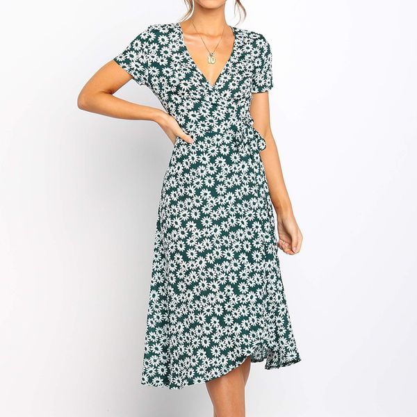 

women summer long dress 2019 boho style floral print beach dress short sleeve elegant party bodycon sundress vestidos xxl, Black;gray