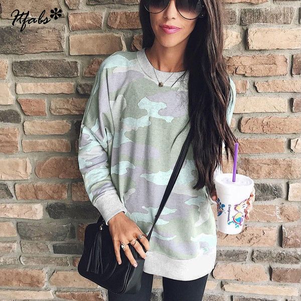

autumn new 2018 round neck long sleeve camouflage t shirts for women clothing fashion slim tshirt, White