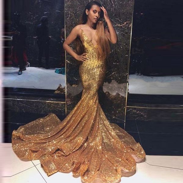 

gold prom long 2020 dresses mermaid plus size formal dress, Black